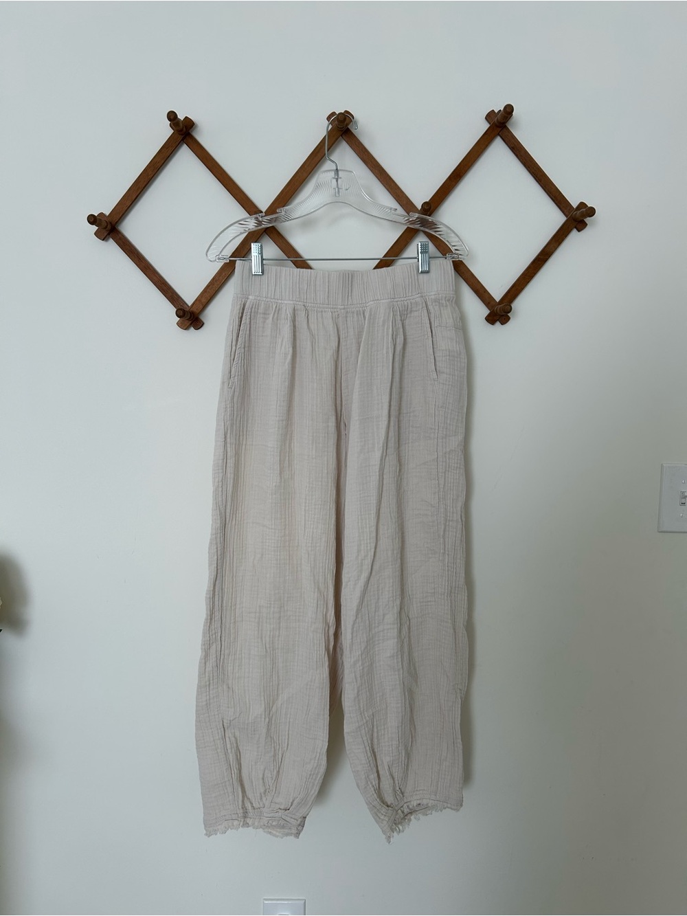 Prana Light Beige Elastic-Waist Wide Leg Joggers